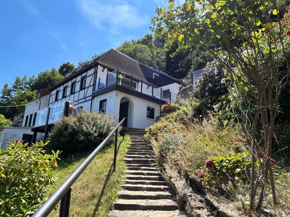Saechsische-Schweiz-Ferienhaus-Wohnung-1-Mit-Elbblick-Sauna-Und-Kamin Königstein an der Elbe Eksteriør bilde